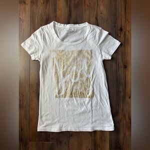 J.Crew Joy Graphic Tee XS Gold Foil Collector Tee Preppy Coastal Cute Top